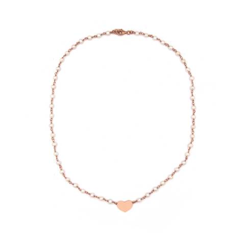 Collana girocollo rosario argento 925 oro rosa perle bianche e cuore