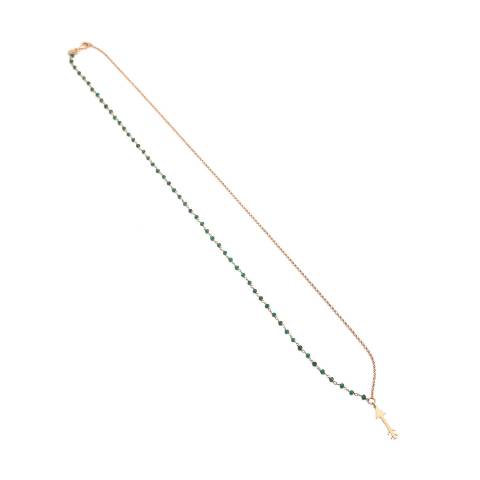 Collana lunga rosario verde e catena argento 925 oro rosa e freccia Cupido