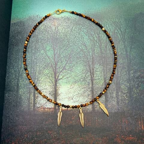 Tiger’s Eye Choker Necklace with Feather Charms | SabrinaBi