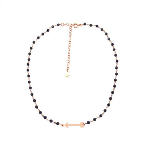 Collana rosario argento 925 oro rosa Lapislazzuli blu e Freccia Cupido