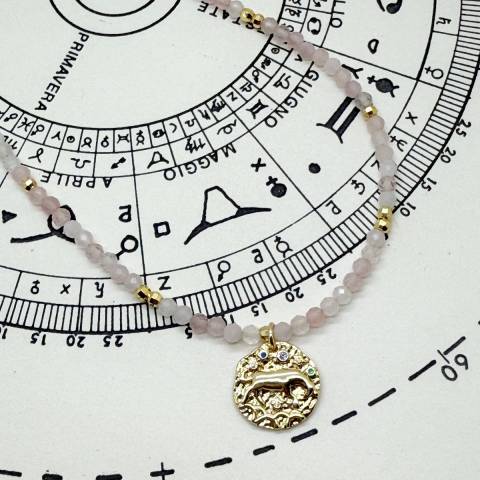 Collana Zodiac Toro con Quarzo rosa