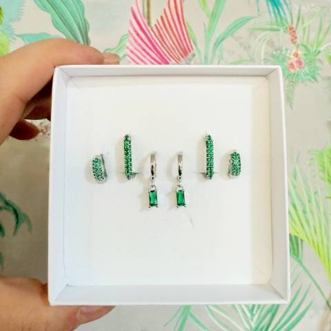 Ear Set 6 orecchini Simple Green Silver