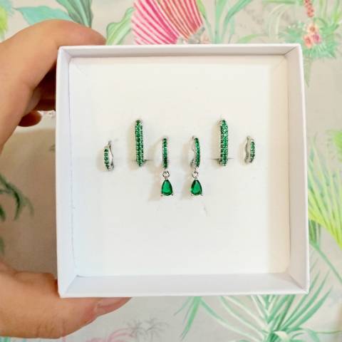Ear Set 6 earrings Super Green Silver