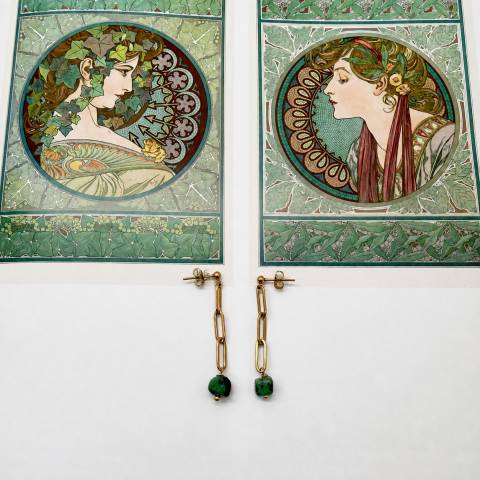 Green Malachite rectangular chain earrings