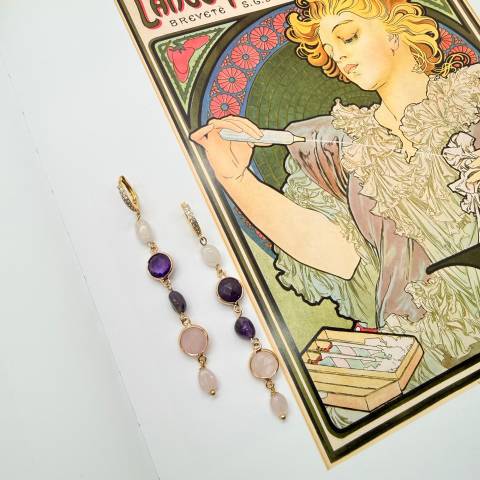Pink and Purple long drop earrings