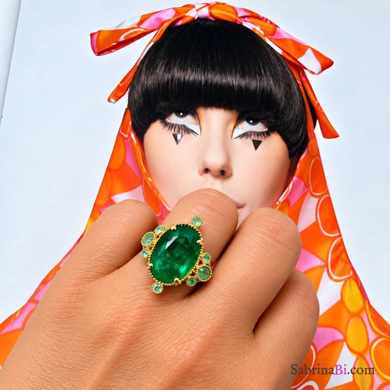 Anello Déco con Zirconi – verde o fucsia