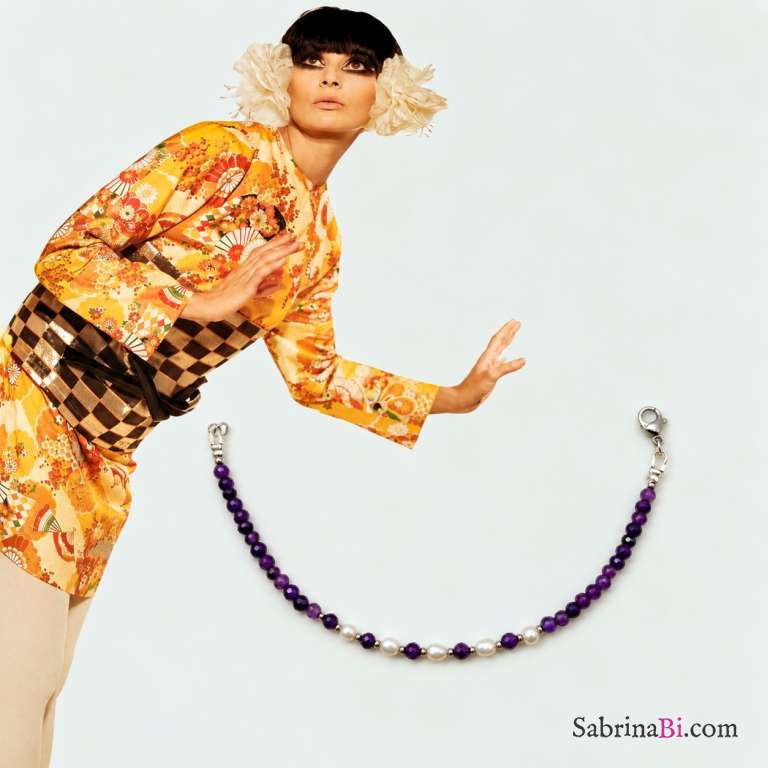 Amethyst and Rice Pearls Bracelet