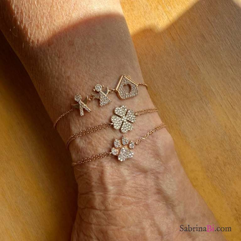 Bracciale argento 925 oro rosa Quadrifoglio brillanti
