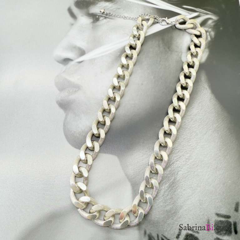 Collana chunky unisex catena groumette diamantata