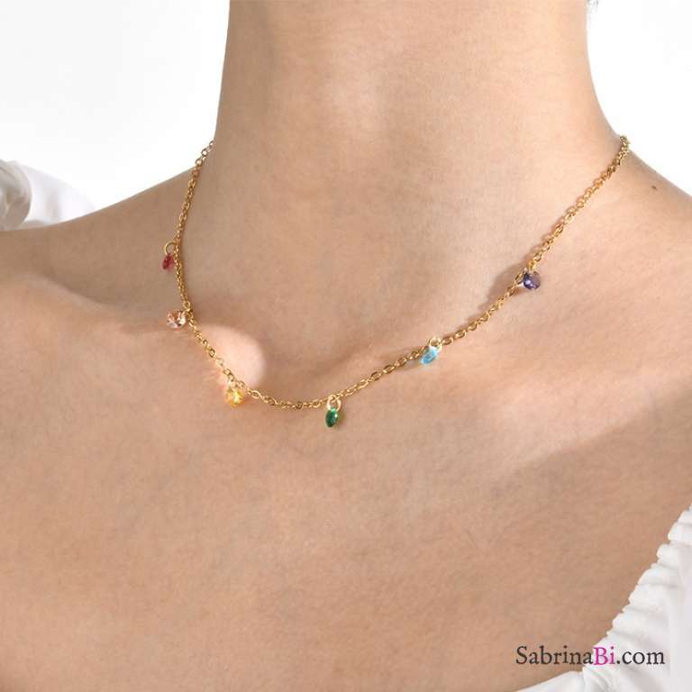 Collana girocollo cascata Zirconi multicolor