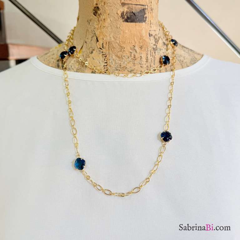 Collana lunga Cristalli Prestige blu
