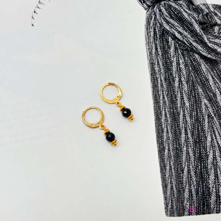 Golden Hoop Earrings with Garnet