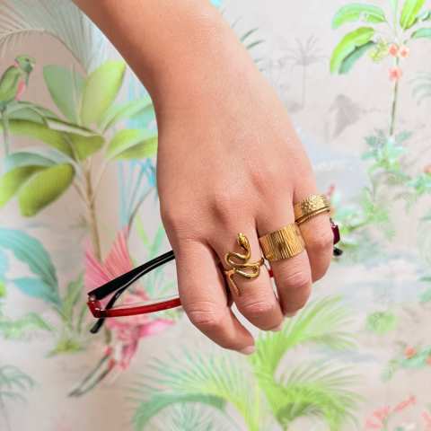 Golden Geometric Band Ring