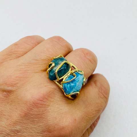 Double blue Apatite stone adjustable ring