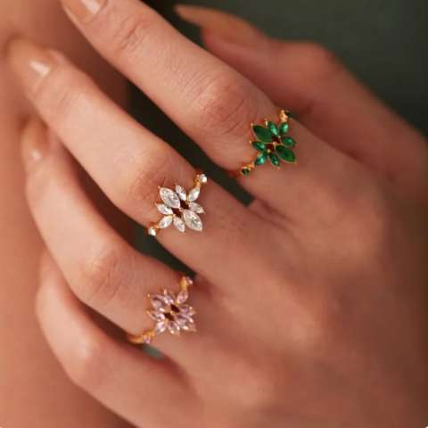 Clear Zirconia flower vintage adjustable ring 