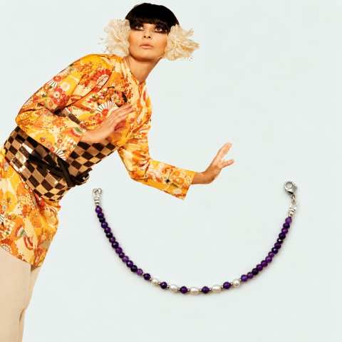 Amethyst and Rice Pearls Bracelet
