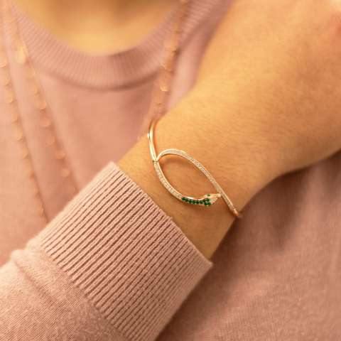 Zirconia snake rose gold sterling silver bangle bracelet