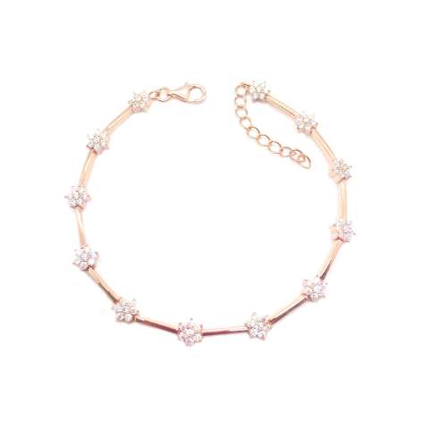 Bracciale semi-rigido argento 925 oro rosa fiori Zirconi