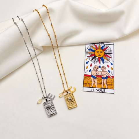 The Sun Short Tarot Necklace with Initial and Citrine