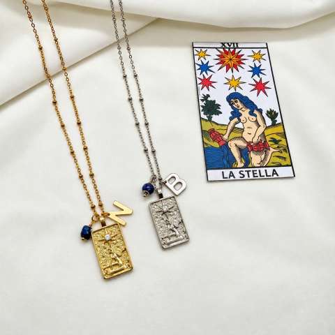 Collana corta Tarocchi La Stella con iniziale e Lapislazzulo