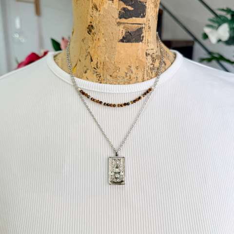 Collana doppia Tarocchi Il Carro con Occhio di tigre