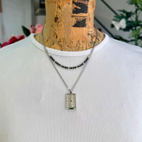 The Hanged Man Double Tarot Necklace with Hematite