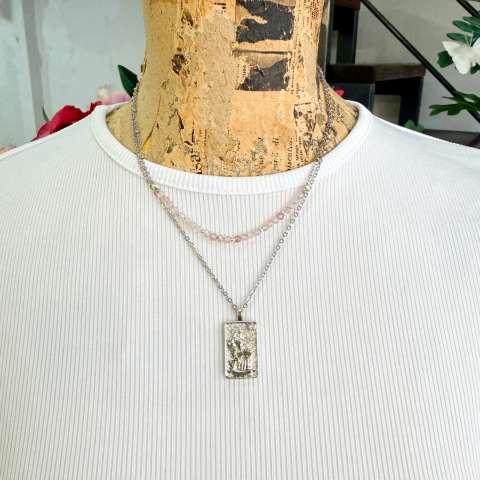 Collana doppia Tarocchi L’Imperatrice con Quarzo fragola