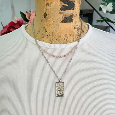 The Lovers Double Tarot Necklace with Strawberry Quartz