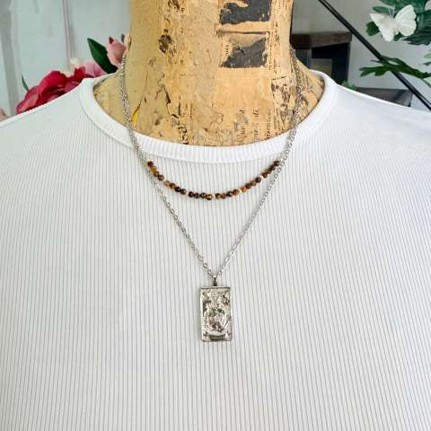 Wheel of Fortune Double Tarot Necklace with Tiger’s Eye