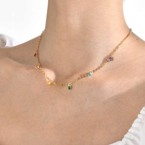 Multicolor Zirconia waterfall necklace