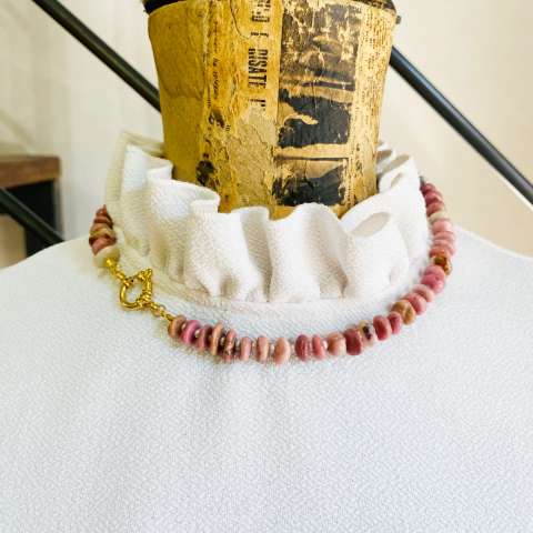 Collana girocollo rondelle Rodocrosite rosa e Perle
