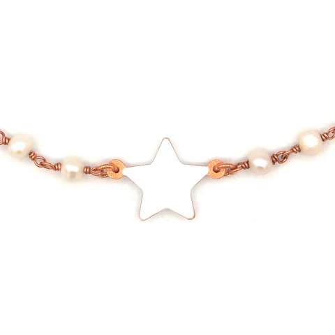 Collana girocollo rosario argento 925 oro rosa perle bianche e stella bianca