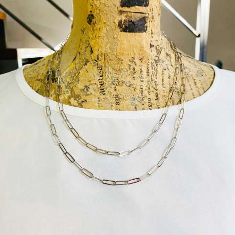 Sterling silver rectangular chain long necklace