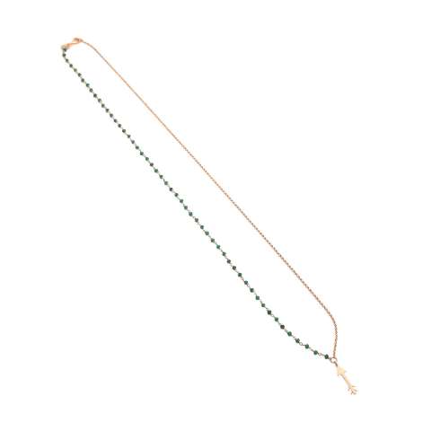 Collana lunga rosario verde e catena argento 925 oro rosa e freccia Cupido