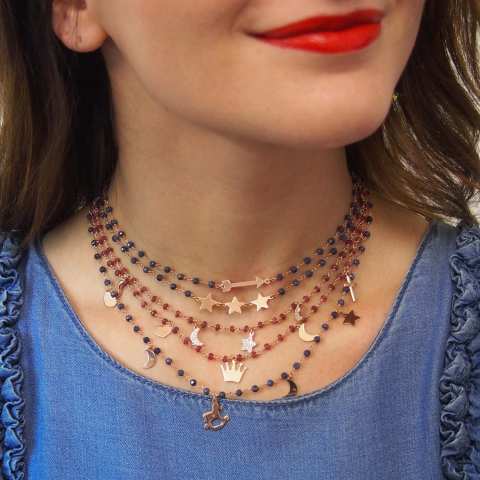 Collana rosario argento 925 oro rosa Lapislazzuli blu e Freccia Cupido
