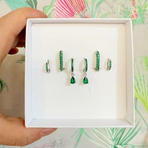 Ear Set 6 earrings Super Green Silver