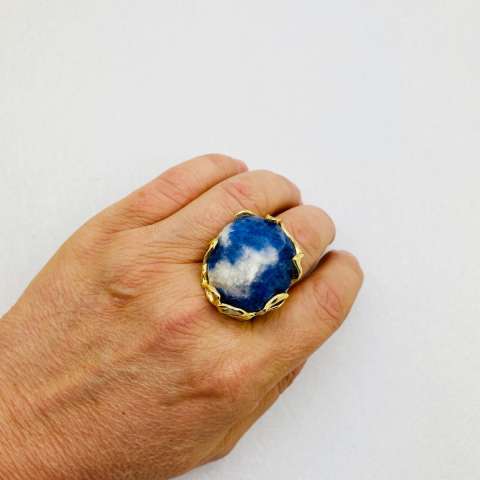 Oval blue Sodalite adjustable maxi ring