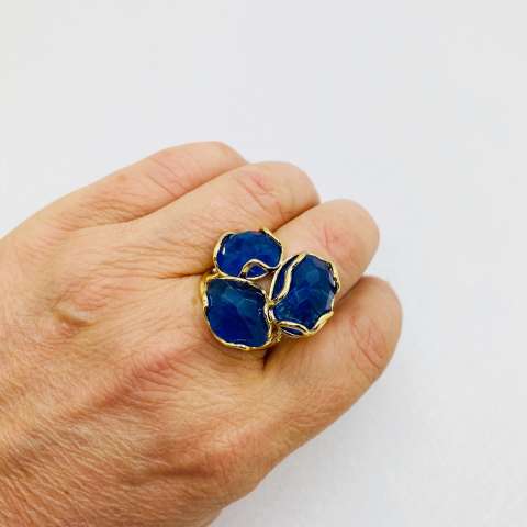 Three Blue Cat's Eye stones adjustable maxi ring