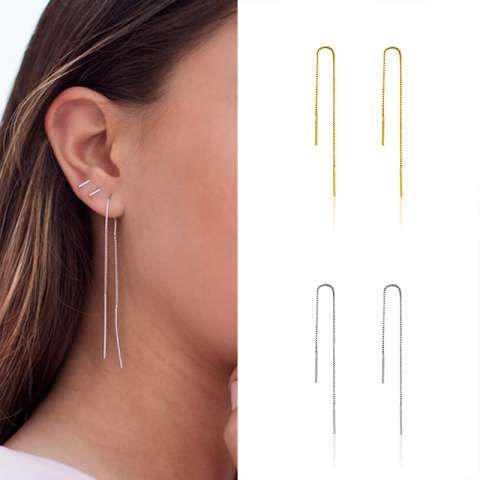 Gold sterling silver pull through mono earring