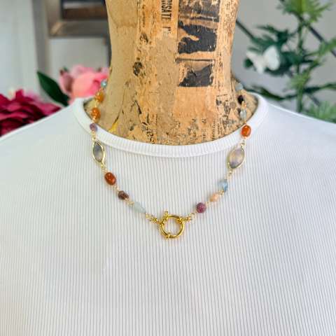 Mosaico – collana con Fluorite e pietre dure multicolor