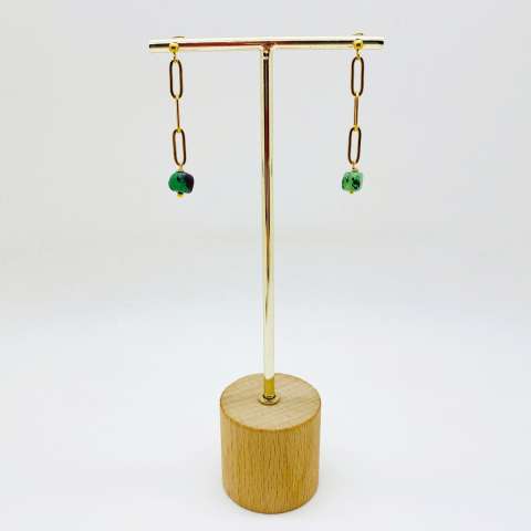 Green Malachite rectangular chain earrings