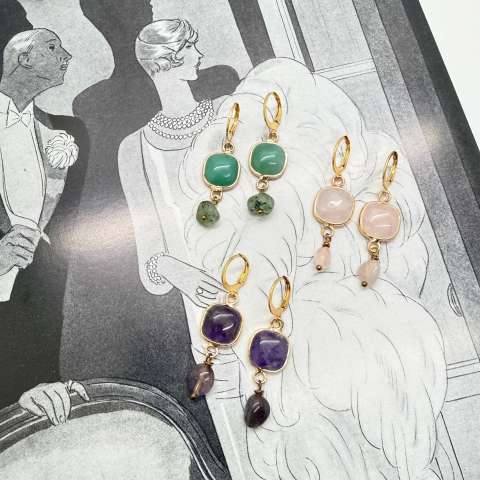 Cushion Earrings – Aventurine, Amethyst or Rose Quartz