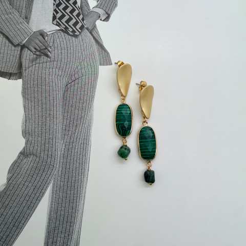 Drop earrings with Malachite